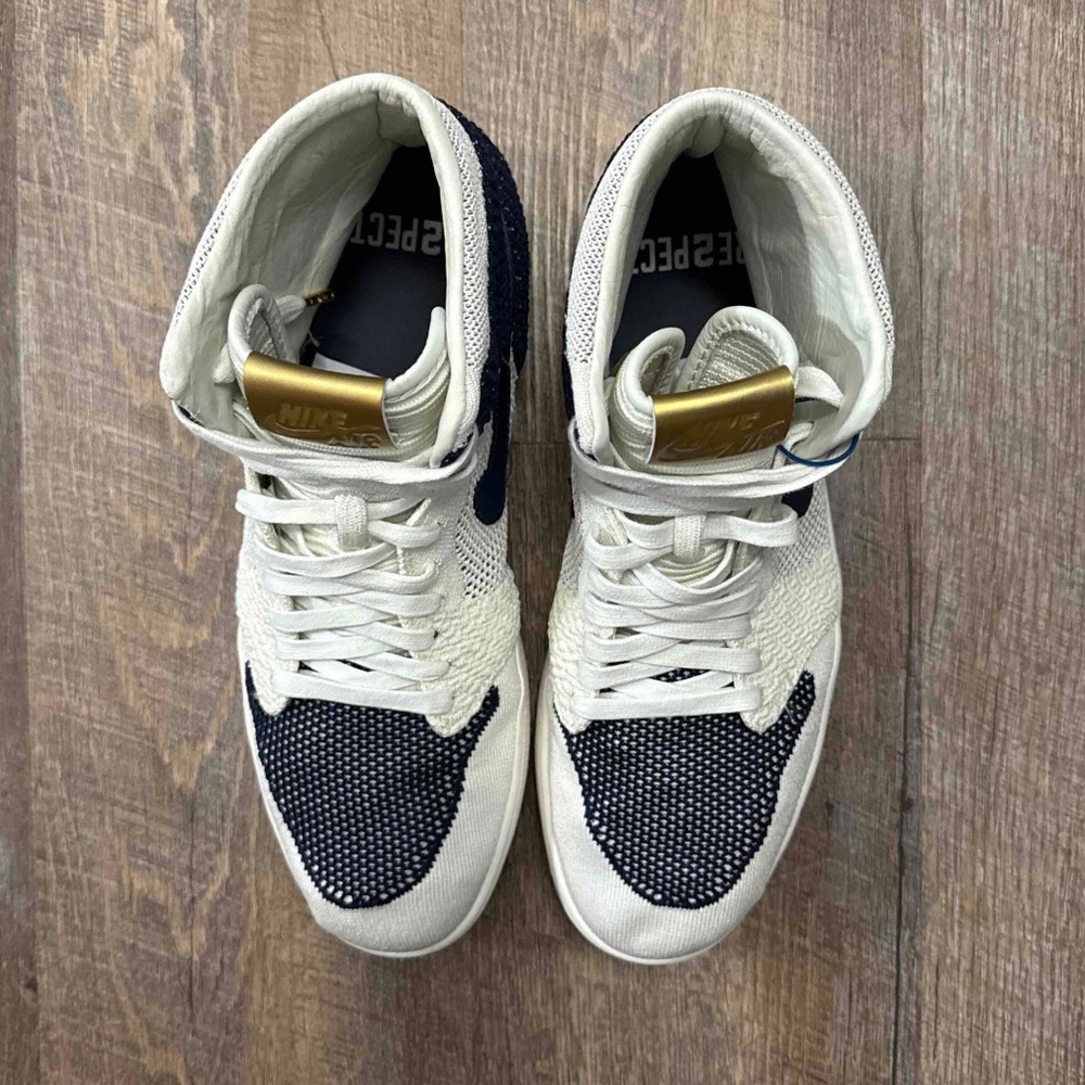 Air Jordan 1 Retro High OG Flyknit RE2PECT Derek Jeter Navy Blue White Gold l - Picture 3 of 11